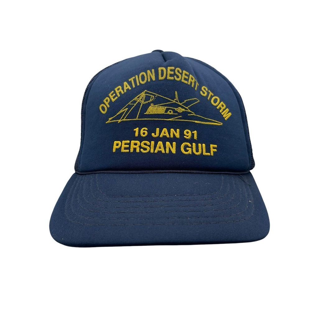 Vintage Operation Desert Storm Persian Gulf 16 Jan 91 Foam Trucker Snapback Blue